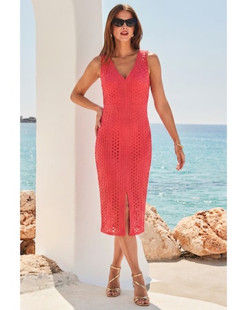 Sosander Coral Lace Midi Dress
