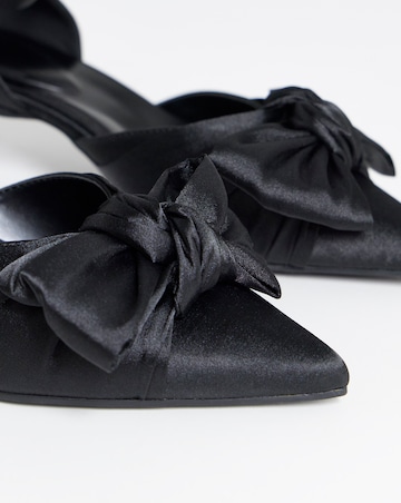 Valerie Satin Bow Pointed Kitten Heel Shoes - Extra Wide Fit (EEE)