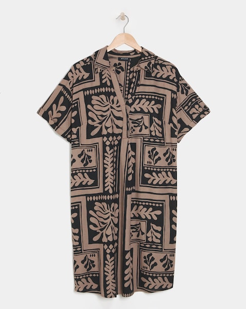 Linen Mix Collared Tunic Dress