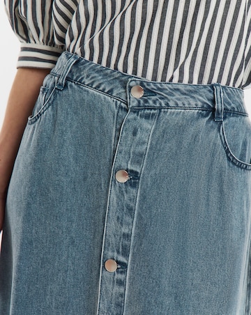 Button Front Midi Denim Skirt with Tencel TM Lyocell