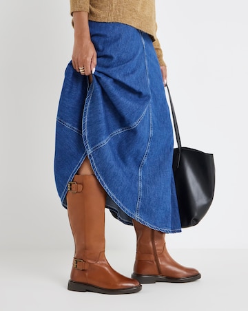 Britt Leather Flat Knee High Boots - Wide Fit (E) & Curvy Calf