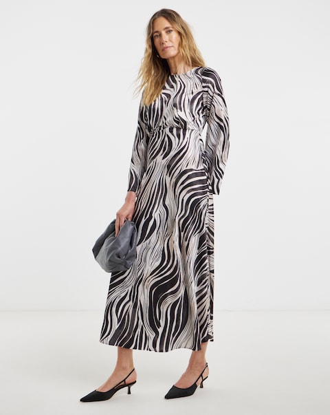 Zebra Print Satin Midi Tea Dress