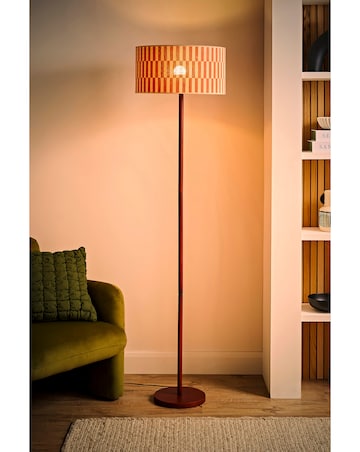 ValueLights Heather Dark Wood Floor Lamp with Orange Bamboo Shade