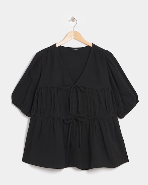Pure Cotton Textured Tie Front Top