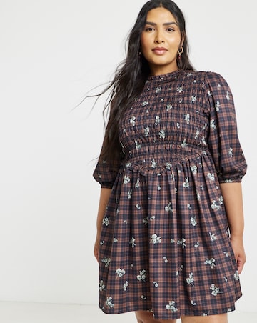 Simply Be Floral Check Shirred Mini Dress