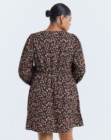 Simply Be Floral Print Long Sleeve Historic Detail Skater Dress
