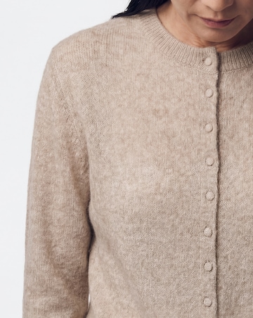 Oatmeal Fine Knit Crew Neck Cardigan