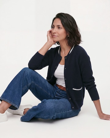 Contrast Bomber Style Knitted Cardigan