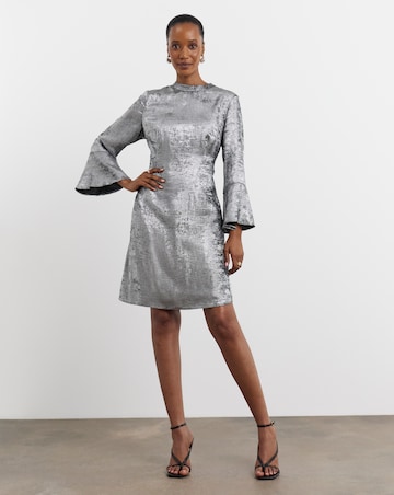 Joanna Hope Silver Foil Fluted Sleeve Dress