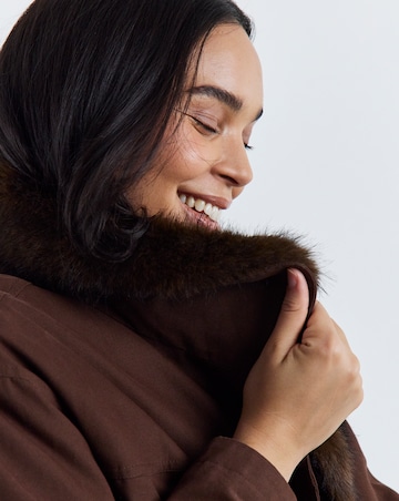 Chocolate Faux Fur Collar Parka Jacket
