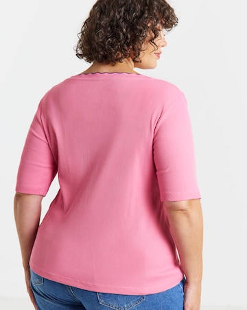 Simply Be Pink Contrast Scallop Scoop Neck Top