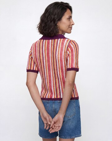 Crochet Stripe Knitted Short Sleeve Polo