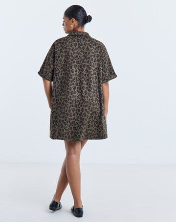 Simply Be Green Leopard Print Suedette Shift Shirt Dress