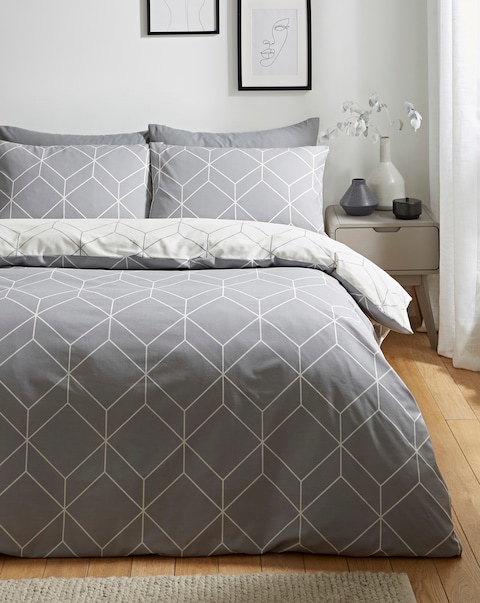Oberon Geometric Reversible Cotton Blend Duvet Cover Set