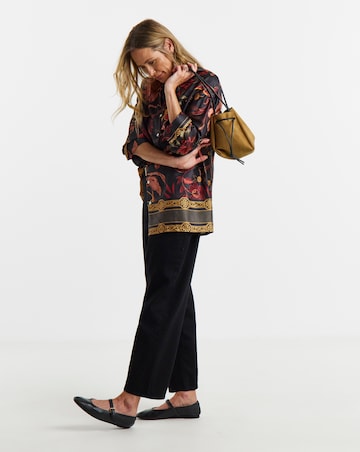 Border Print Satin Long Sleeve Shirt