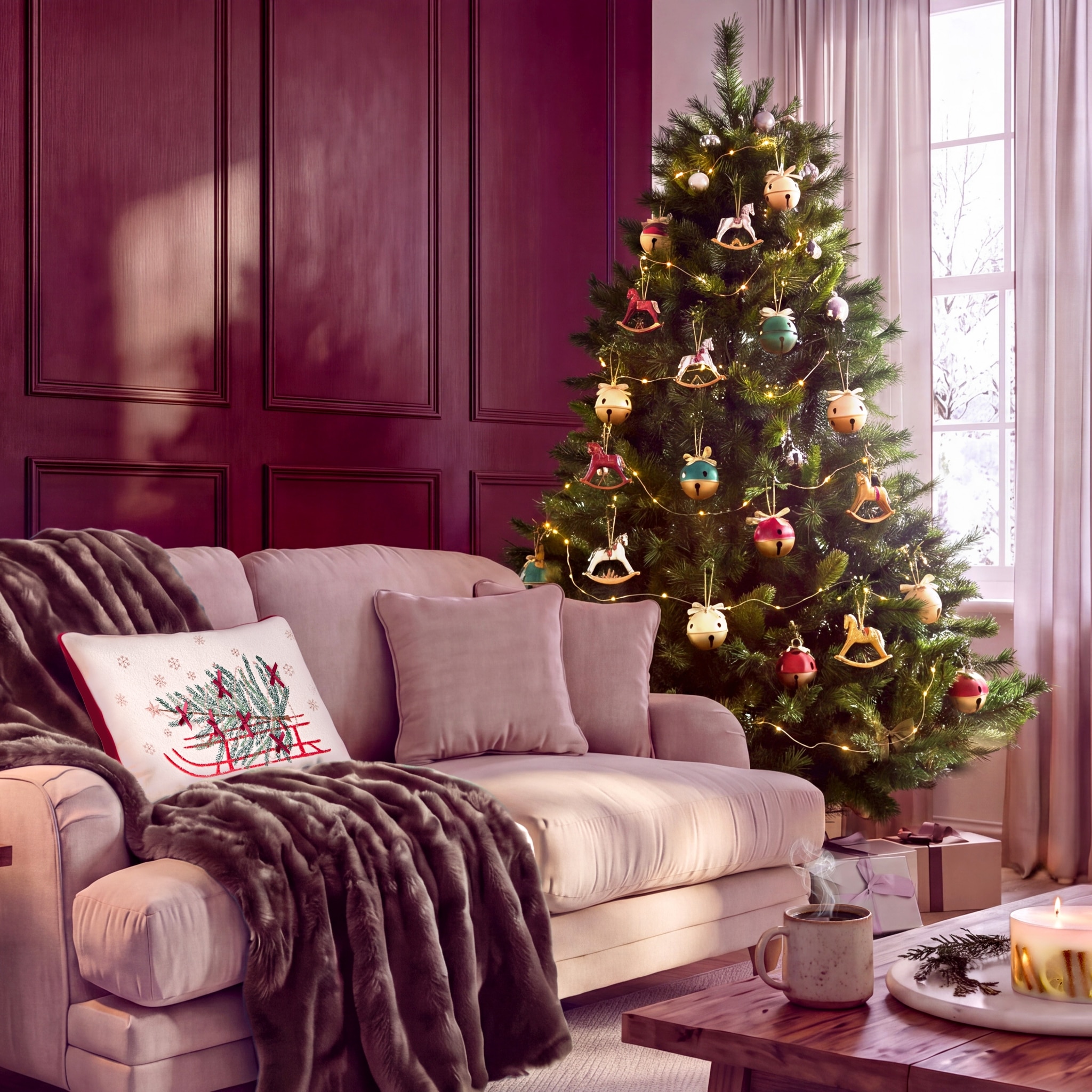 Living room decorated in Christmas decorations