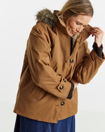 Tobacco Quilt Lined Faux Fur Collar Parka