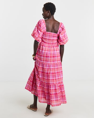 Check Shirred Smock Dress
