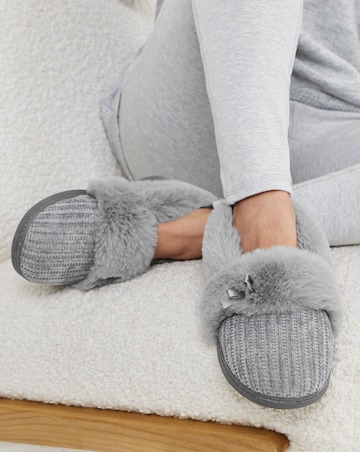 Audrey Faux Fur Trim Full Back Slippers - Extra Wide Fit (EEE)