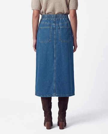 Light Blue Elasticated Waist Midi Denim Skirt