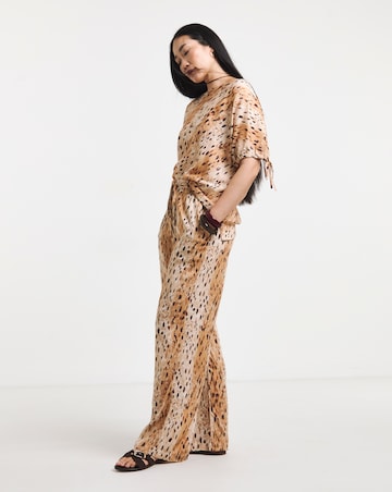 Animal Print Linen Mix Wide Leg Trouser