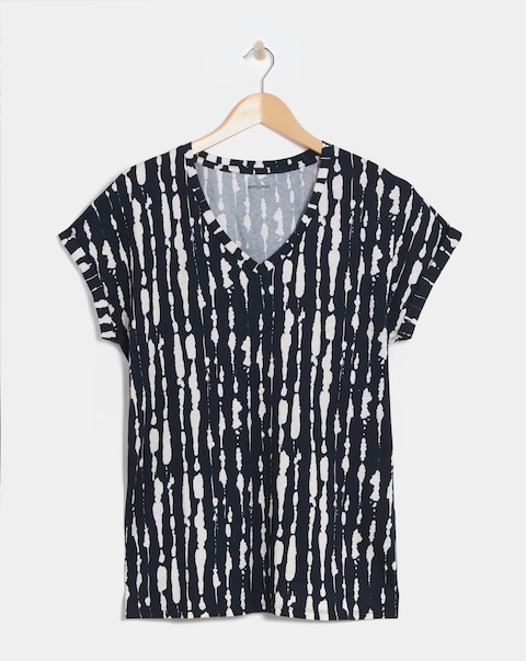 V-Neck Printed T-Shirt - Blue Tie-Dye