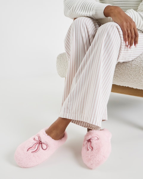 Sonnet Bow Fluffy Slippers - Wide Fit (E)