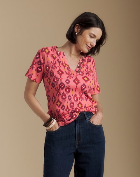Julipa Cotton Ribbed Henley Top