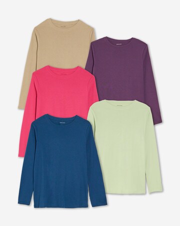 Navy, Pink, Stone, Plum, Sage 5 Pack Crew Neck Long Sleeve T-Shirts