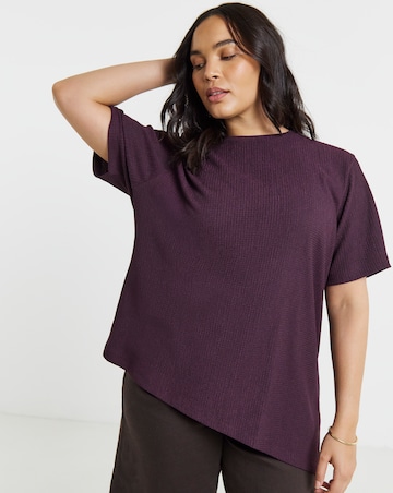 Simply Be Plum Crew Neck Textured Asymmetrical Hem Longline Top