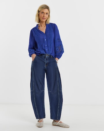 Lace Trim Button Through Prairie Blouse