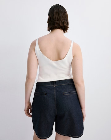 Mango Mid- Rise Denim Bermuda Shorts With Pleats
