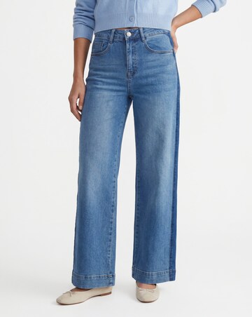 Mid Blue Authentic Side Stripe Wide Leg Jeans