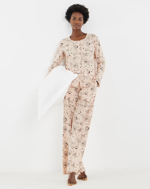 Pretty Secrets Coffee Print Cotton Pointelle Rib Pyjama Set