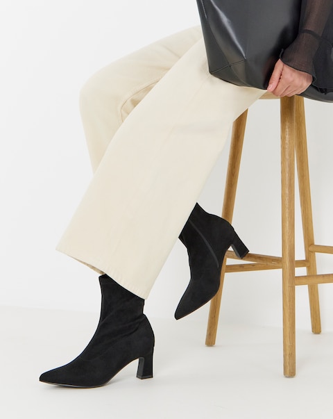 Julia Pointed Toe Heeled Ankle Sock Boots - Wide Fit (E)
