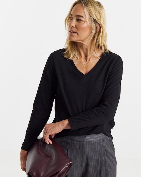 Black V-Neck Long Sleeve T-Shirt