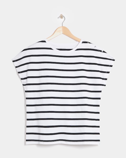 Pure Cotton Striped Button Shoulder T-Shirt
