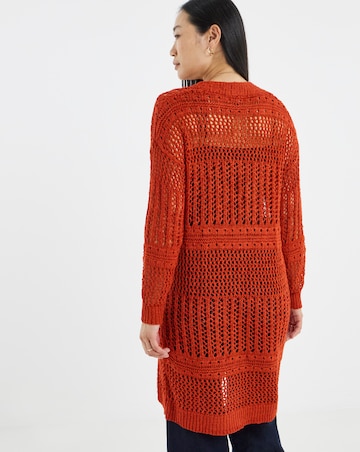 Terracotta Tie Front Longline Cardigan