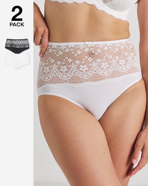 Pretty Secrets (2 Pack) Lottie Lace Full Brief Knickers Black/White