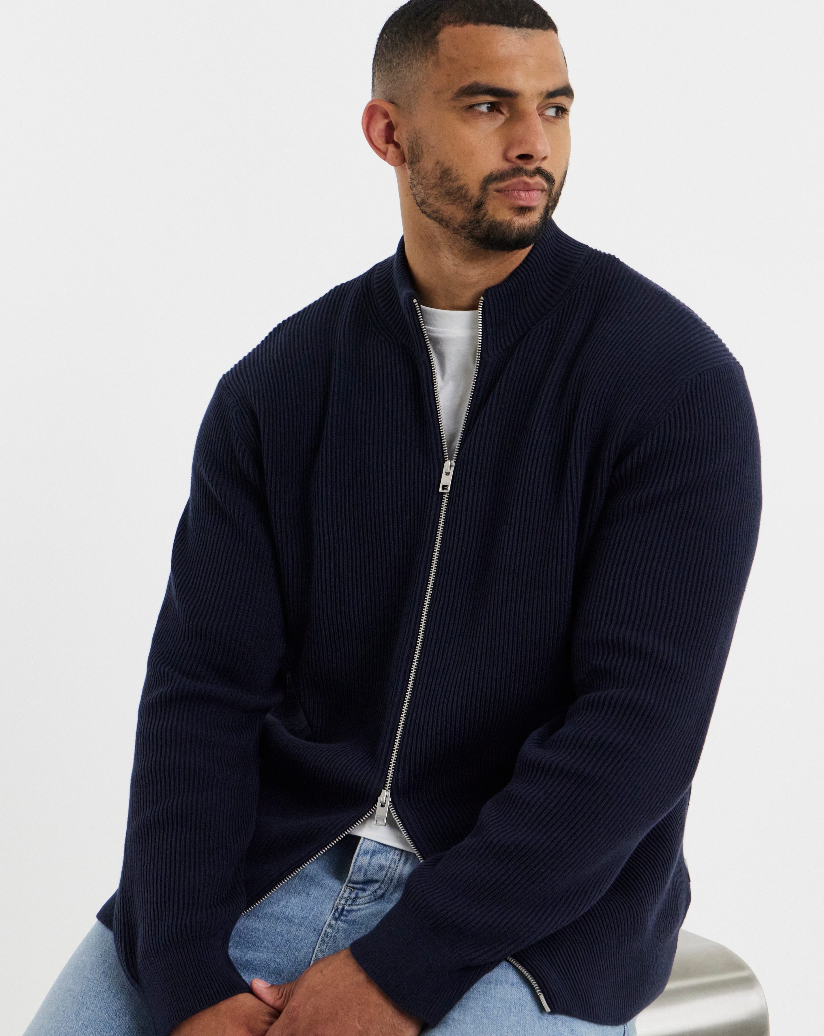 Jack & Jones Perfect Knit Full-Zip Cardigan - Navy | JD Williams