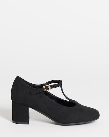 Cherry T Bar Block Heel Shoes - Wide Fit (E)