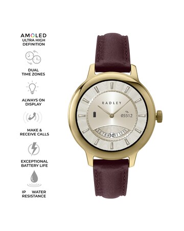 Radley Series 59 AMOLED Leather Strap Smart Watch - Dark Cherry