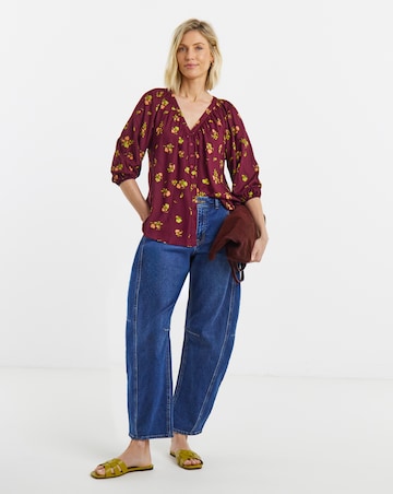 Floral Collarless Button Through Blouse