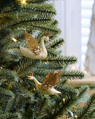 Gisela Graham Jewelled Swans Hanging Decorations - Set of 2