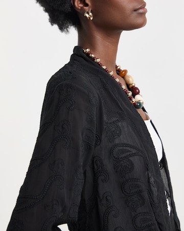 Black Embroidered Sheer Kimono