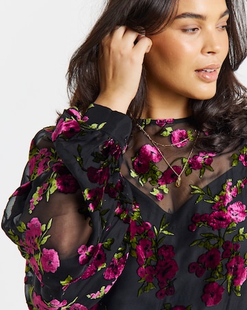 Simply Be Floral Devore Exaggerated Sleeve Blouse