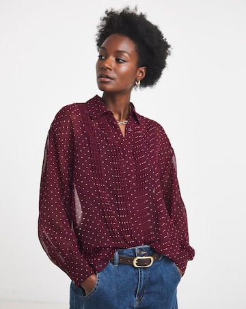 Burgundy Pinspot Georgette Pintuck Shirt