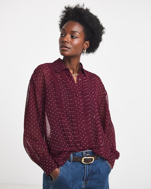 Burgundy Pinspot Georgette Pintuck Shirt