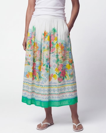 Linen Mix A Line Midi Skirt