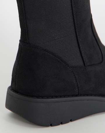 Cushion Walk Elasticated Back Wedge Calf Height Boots - Wide Fit (E)
